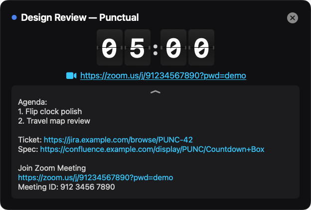 Expanded meeting details with agenda and links
